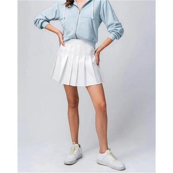 High Waisted Pleated Tennis Skirt with Shorts School A Line Skater Mini - Picture 4 of 6
